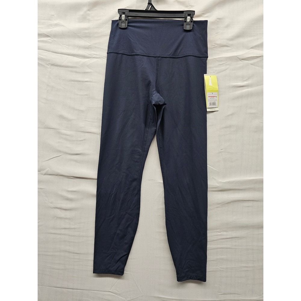 All in Motion Womens High Rise Ribbed Leggings Navy Blue Nylon‎ Blend Size Small